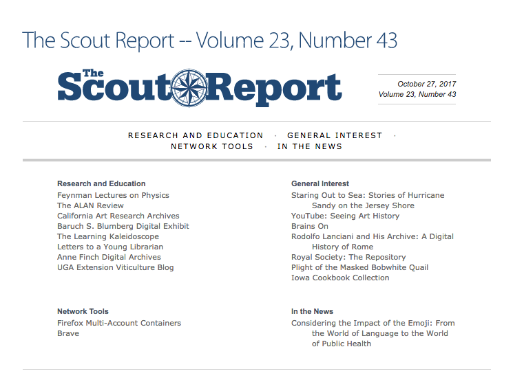 banner page of The Scout Report Volume 23, Number 43