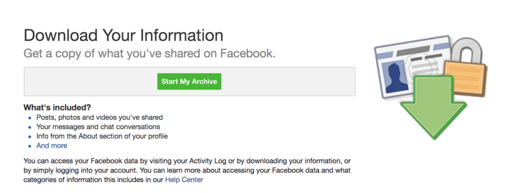 screen shot of FB data download 