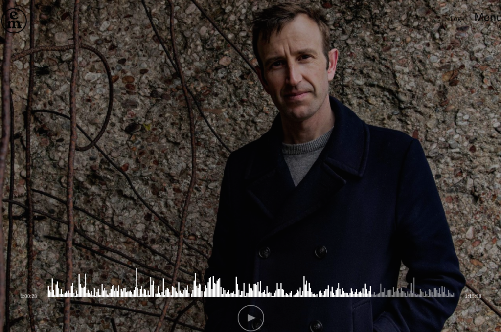 Photo portrait of Robert MacFarlane from podcast screen